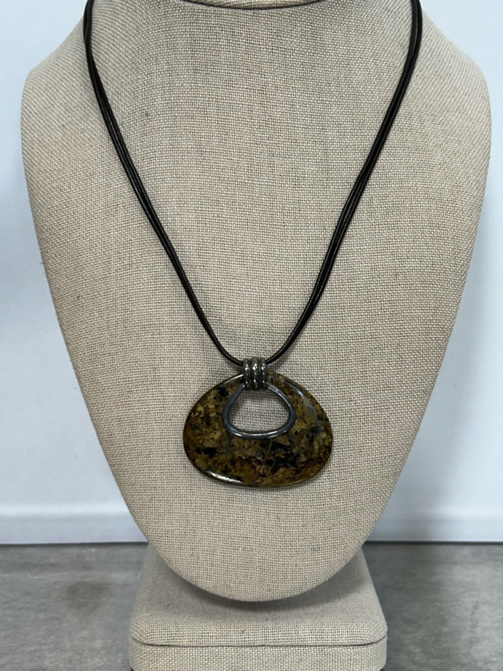 Silpada Bronzite Stone & 925 Pendant Necklace in Olive Green and Brown